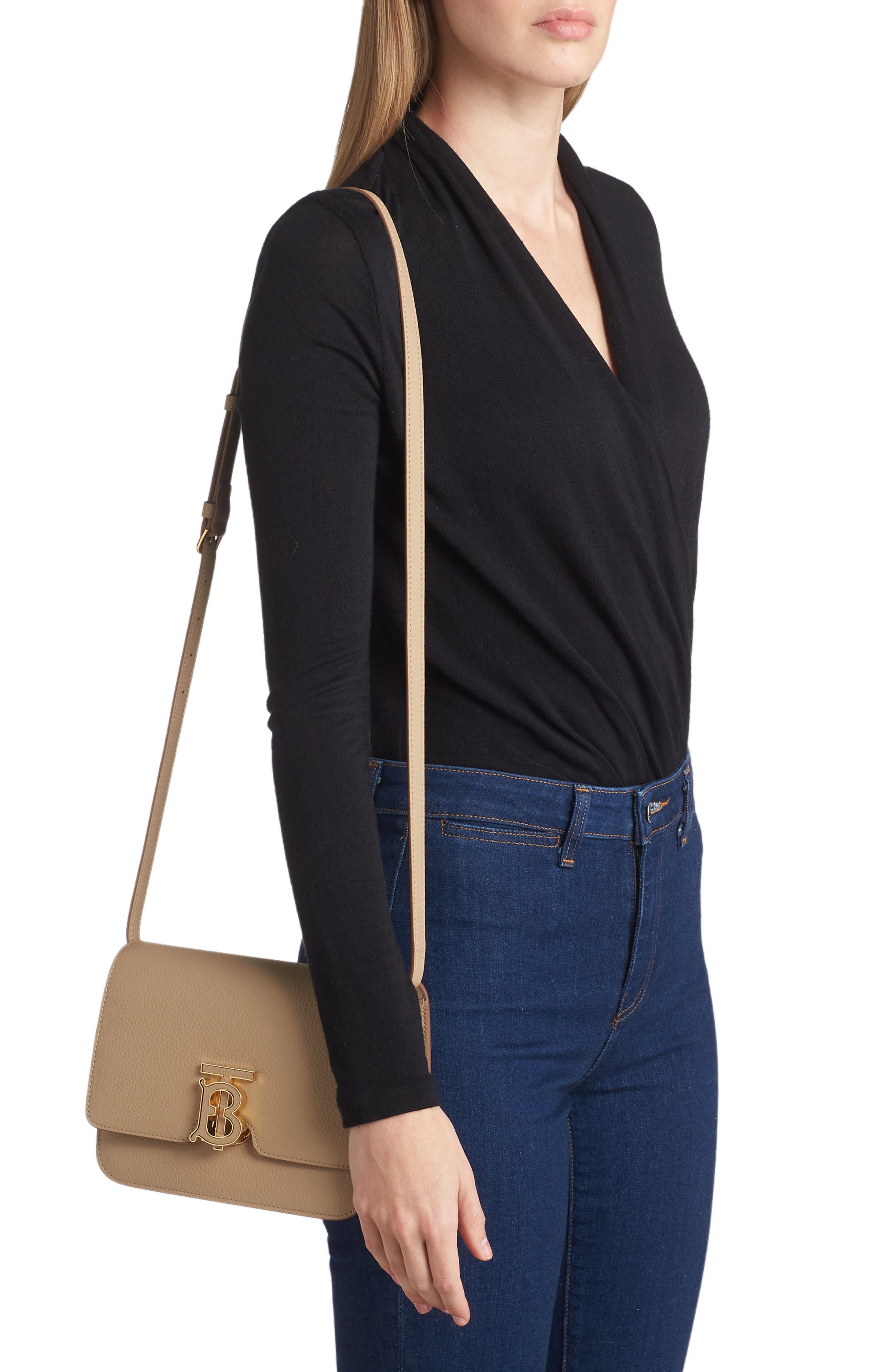 Burberry Small TB Monogram Topstitch Grainy Leather Shoulder Bag, Alternate, color, 