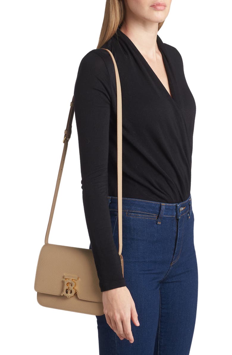 Burberry Small TB Monogram Topstitch Grainy Leather Shoulder Bag, Alternate, color,