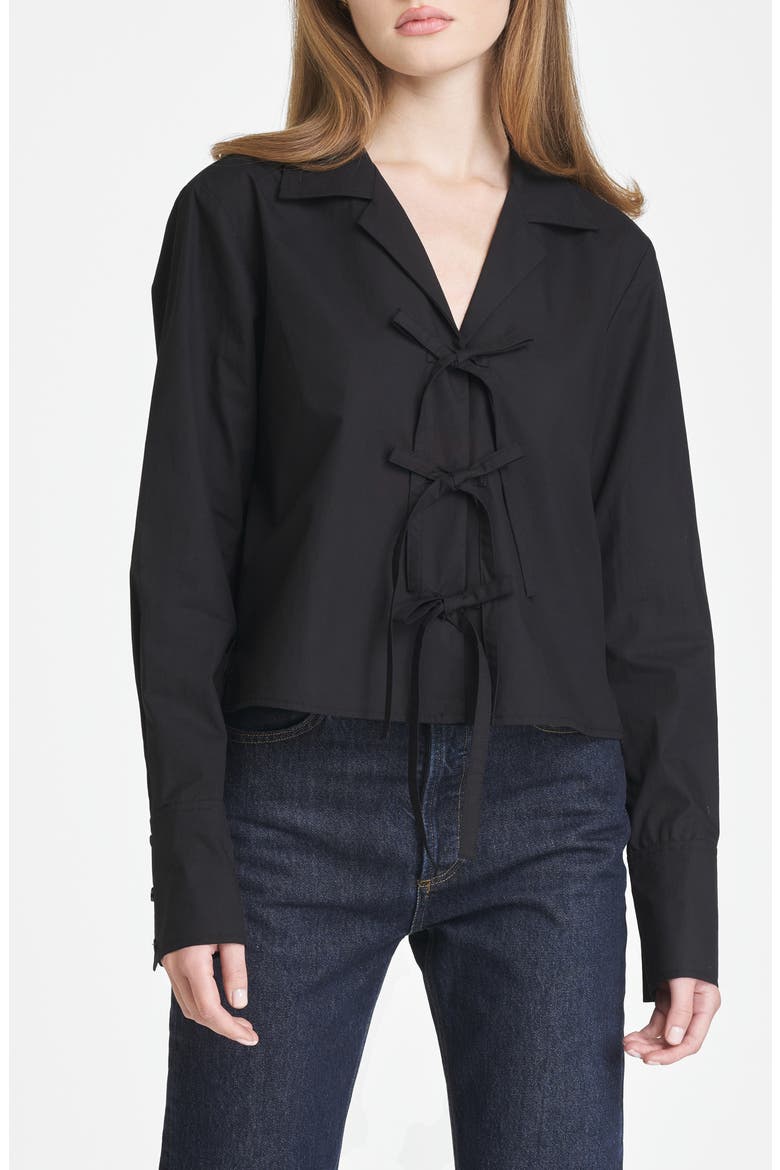 Alexandra Tie Front Cotton Poplin Top, Main, color, BLACK