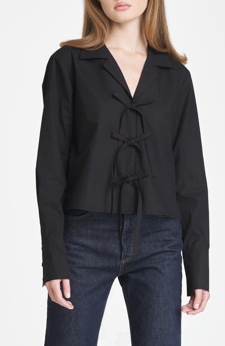 WAYF Alexandra Tie Front Cotton Poplin Top, Main, color,