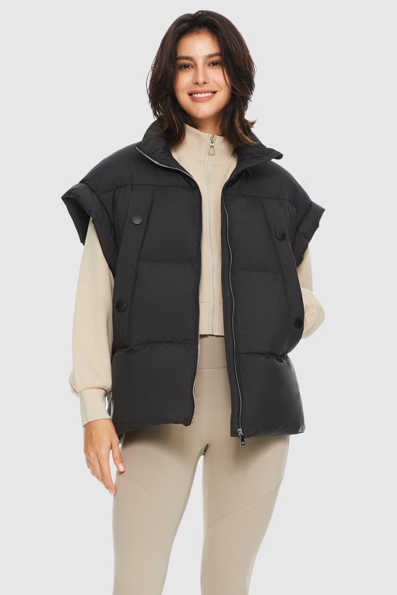 Oversized Sleeveless Classic Puffer Vest, Alternate, color, Black