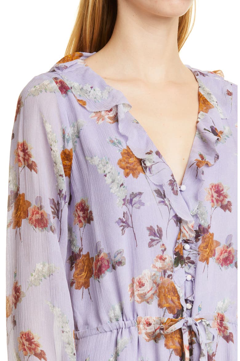 Anjelina Floral Print Long Sleeve Silk Dress, Alternate, color, LAVENDER MULTI