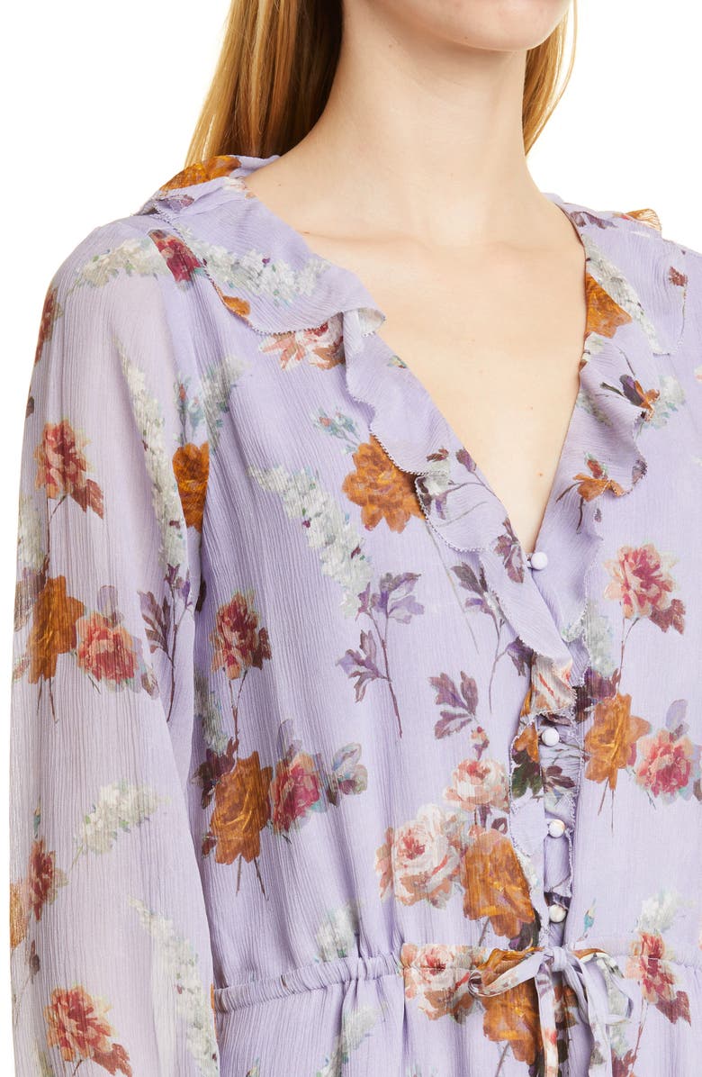 PAIGE Anjelina Floral Print Long Sleeve Silk Dress, Alternate, color, Lavender Multi