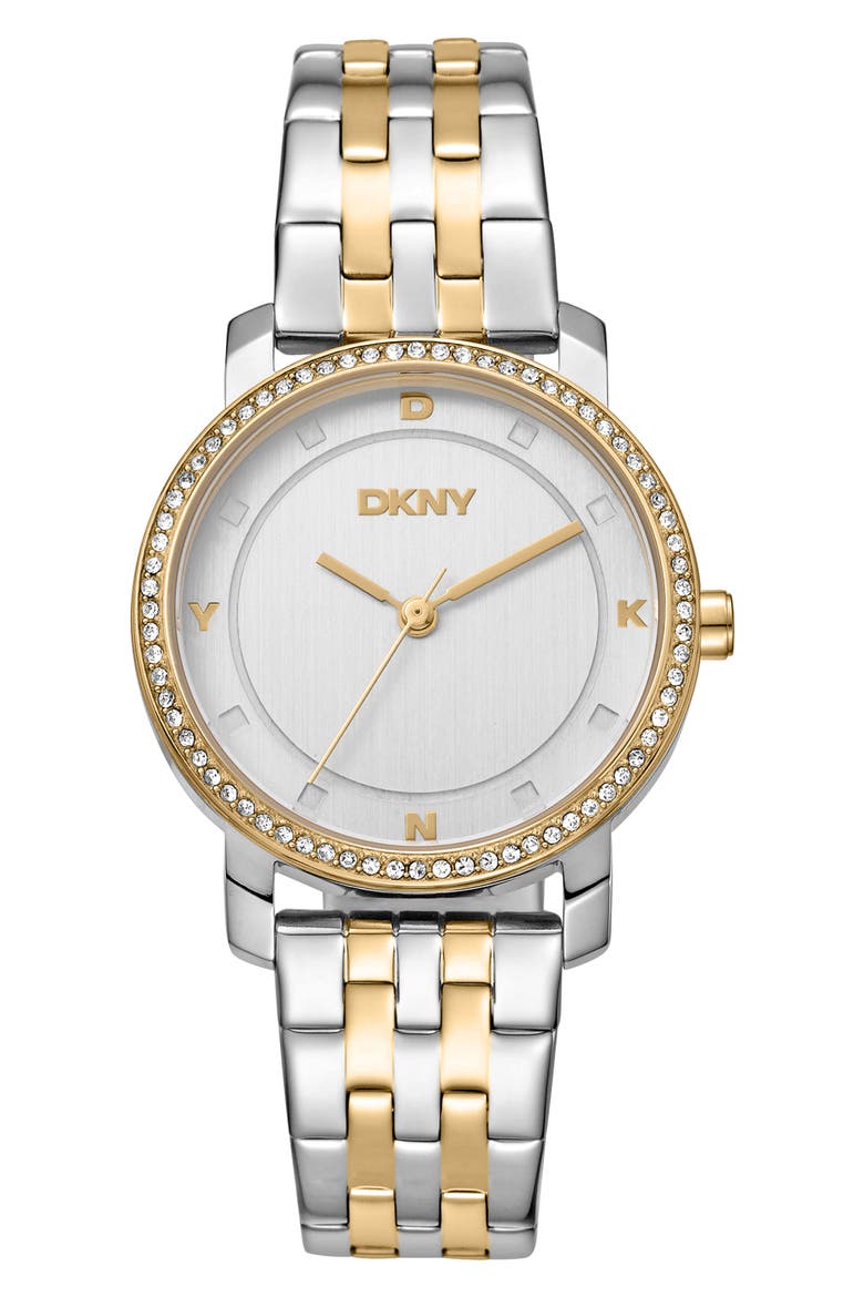 Evening Crystal Bezel Bracelet Watch, 32mm, Main, color, TWO TONE SILVER GOLD