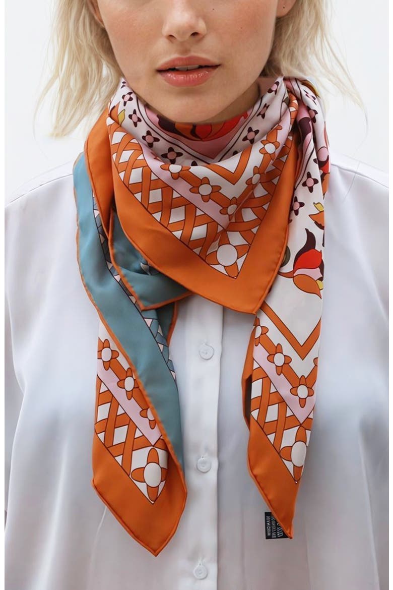Double Sided Silk Scarf of Tropical Love, Alternate, color, Orange