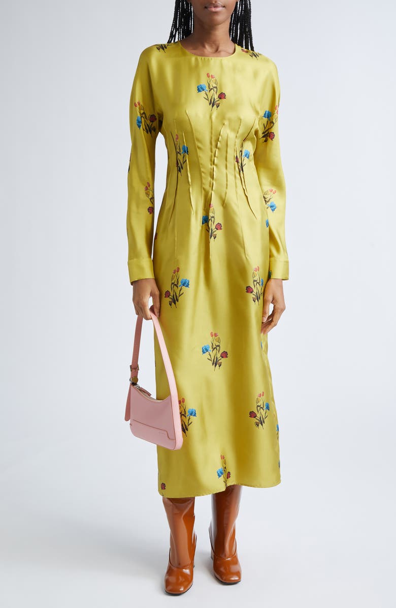 Marni Tulip Print Silk Twill Dress, Alternate, color, Citronelle