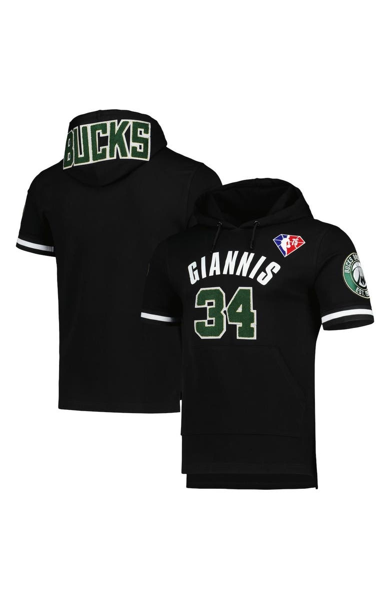 PRO STANDARD Men's Pro Standard Giannis Antetokounmpo Black Milwaukee Bucks Name & Number Short Sleeve Pullover Hoodie, Main, color, 