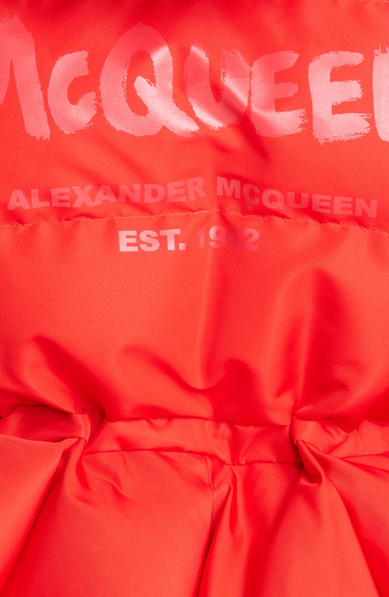 McQueen Alexander McQueen Graffiti Logo Peplum Puffer Jacket, Alternate, color, 