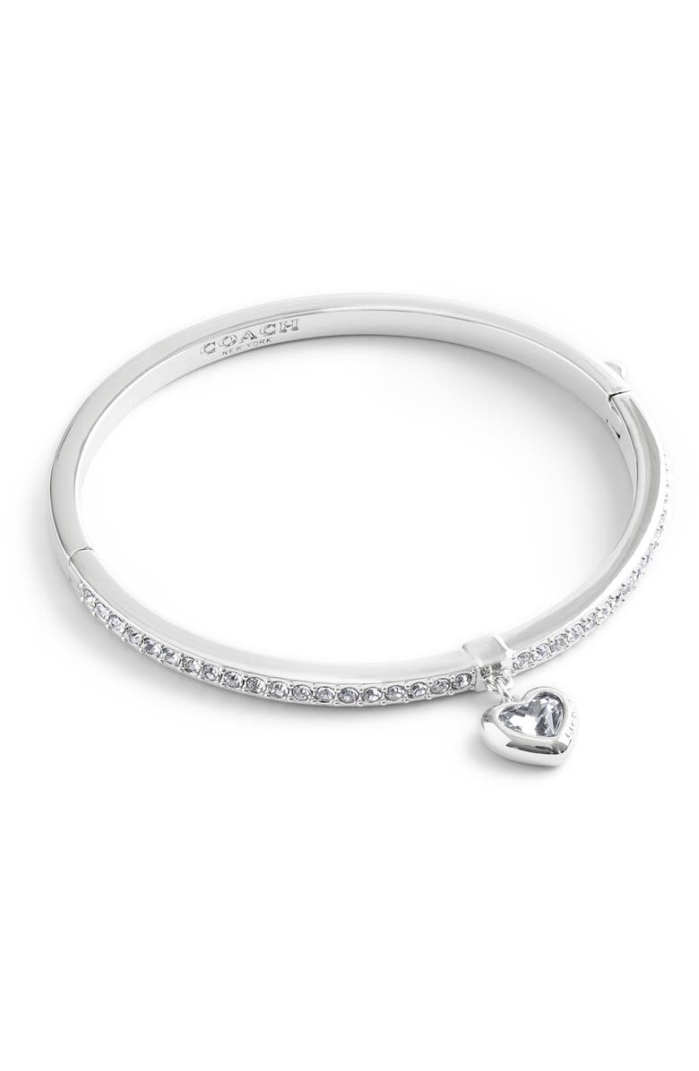 COACH Heart Charm Pavé Bangle Bracelet, Main, color, Crystal/Rhodium