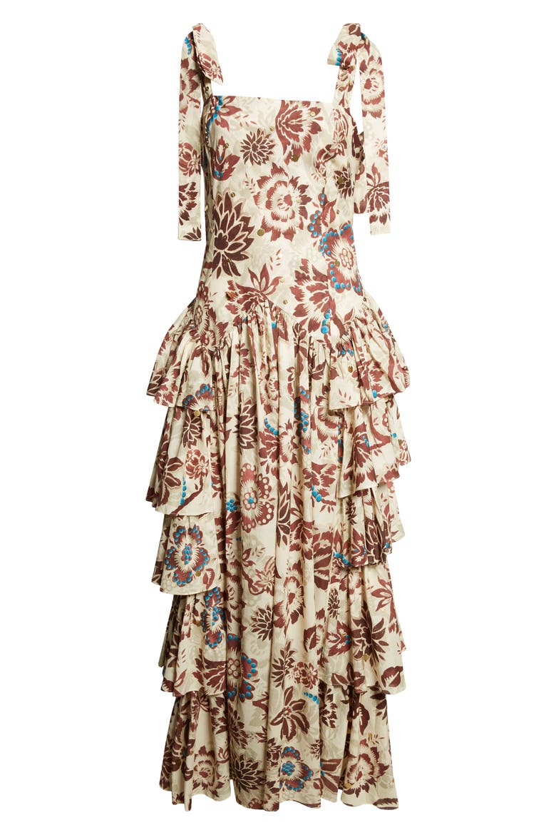 Mindy Floral Tiered Ruffle Maxi Dress, Alternate, color, RED MULTI