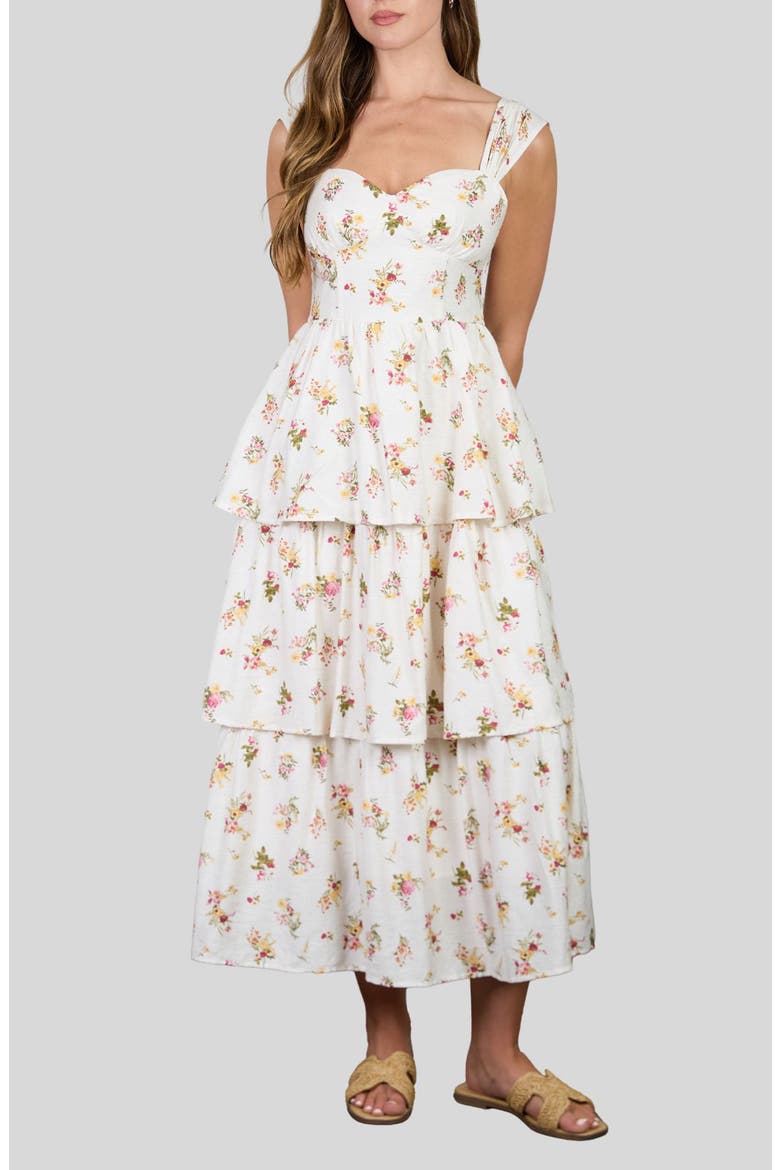 Floral Tiered Maxi Dress, Main, color, IVORY MULTI
