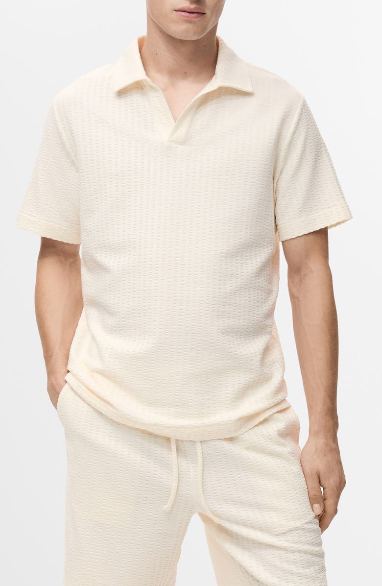 MANGO Seersucker Johnny Collar Polo, Main, color, Ecru