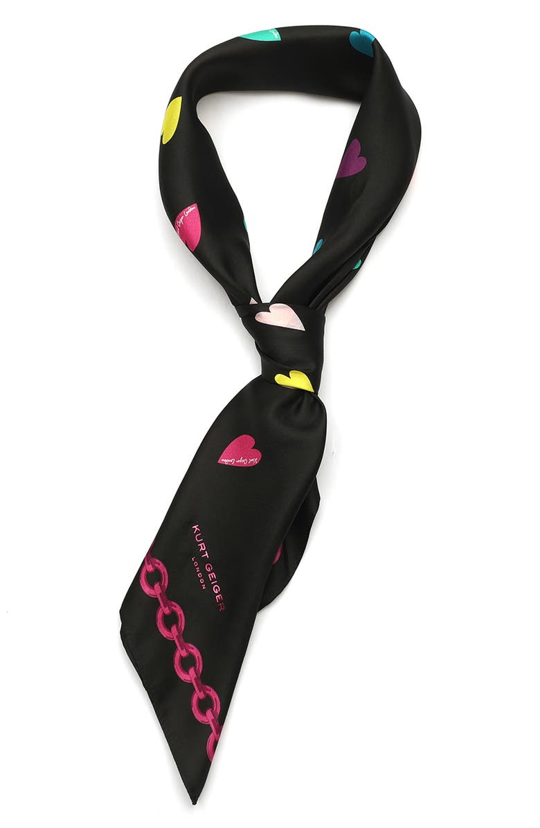 Kurt Geiger London Rainbow Hearts Large Square Silk Scarf, Alternate, color, Classic Rainbow