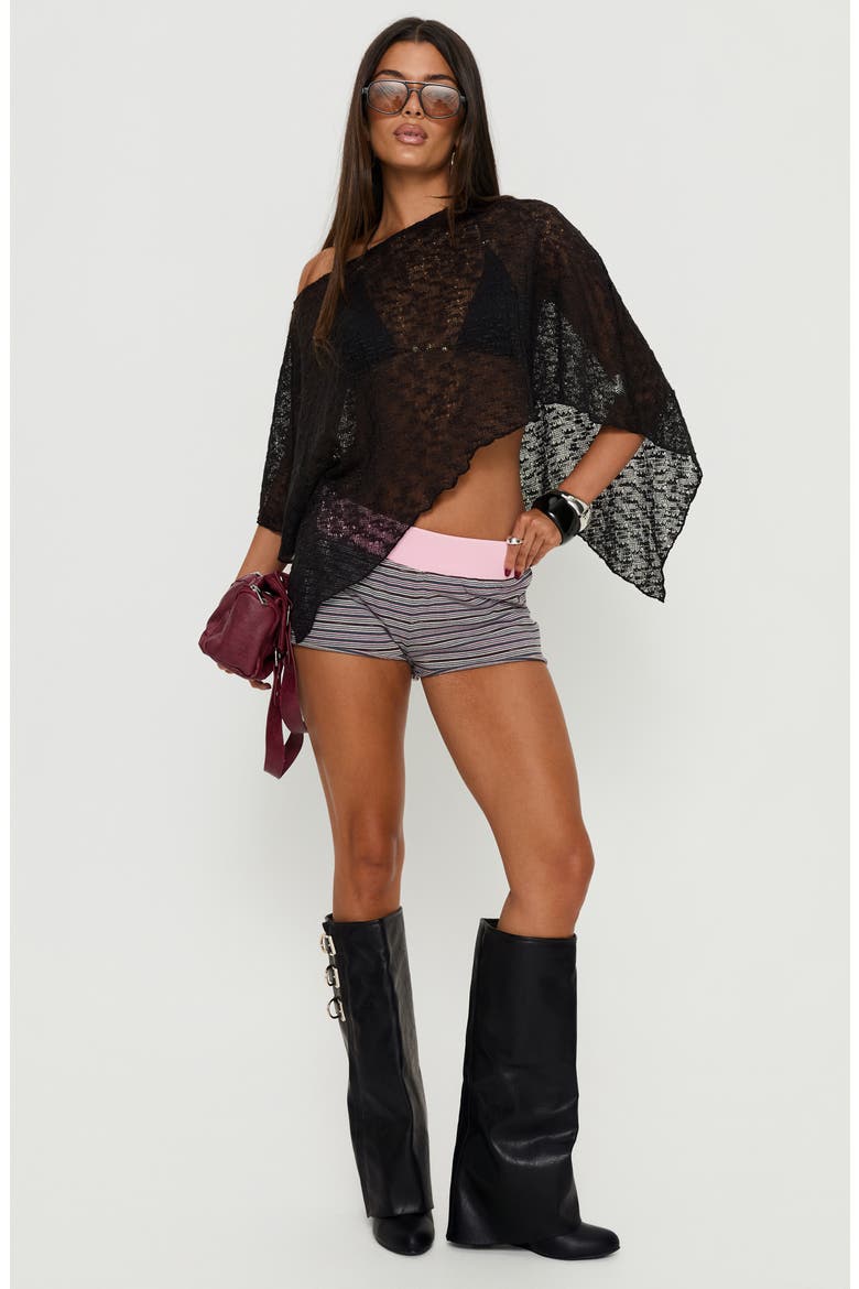 Nelinda Sheer One-Shoulder Poncho, Alternate, color, BLACK