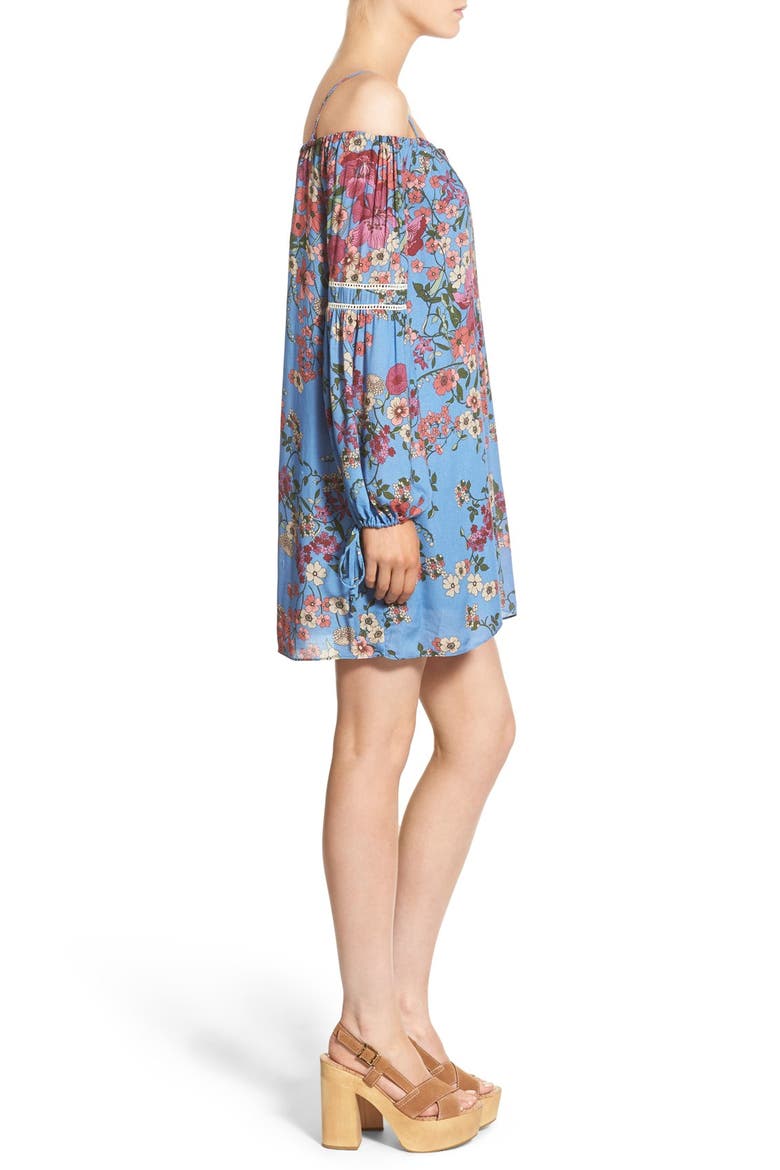 Cold Shoulder Shift Dress, Alternate, color, BLUE BOTANICAL