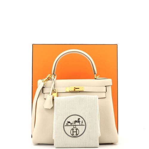 Pre-owned Hermes Hermes Kelly Handbag Light Togo With Gold Hardware 28 In White
