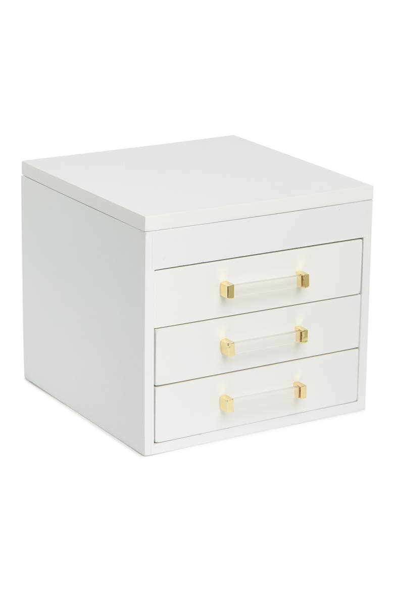 3-Drawer Jewelry Box, Main, color, WHITE- GOLD
