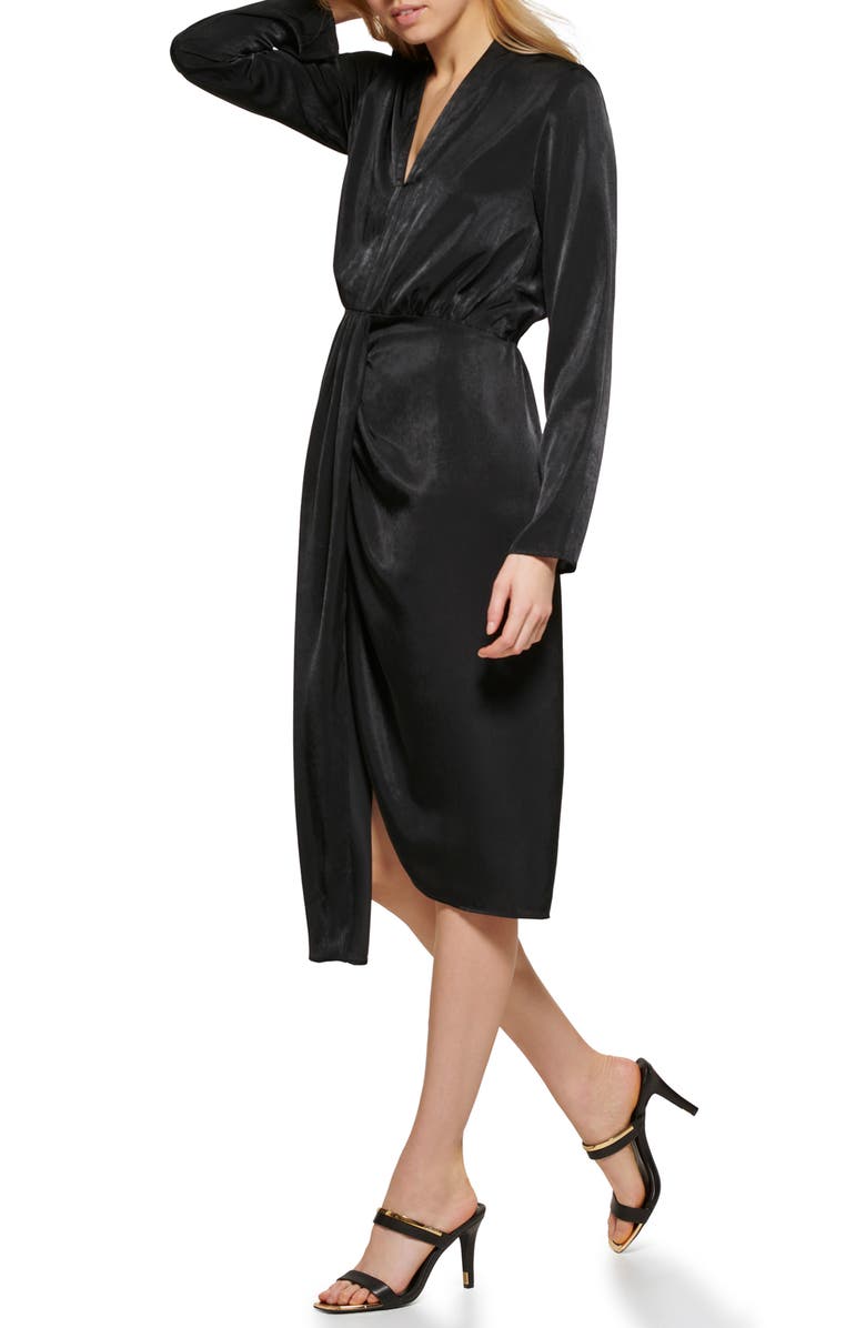 DKNY Gathered Long Sleeve Faux Wrap Dress, Alternate, color,