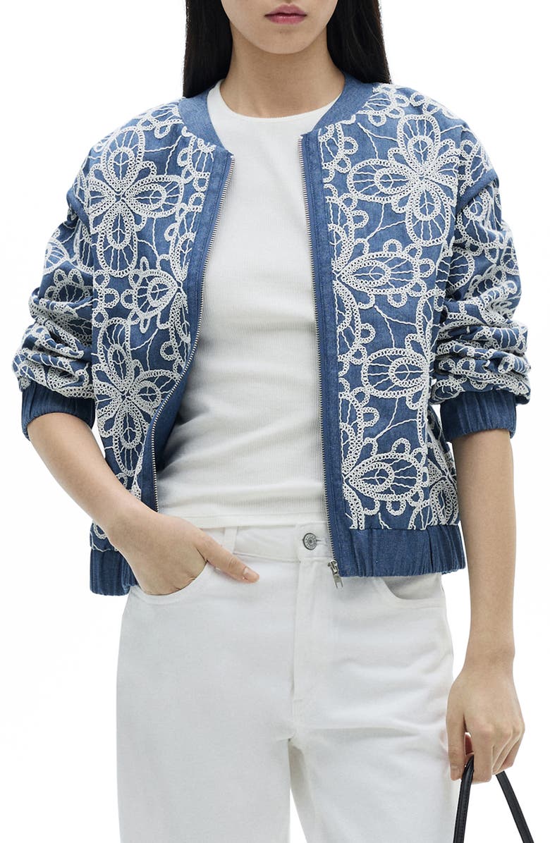MANGO Embroidered Denim Jacket, Main, color, 