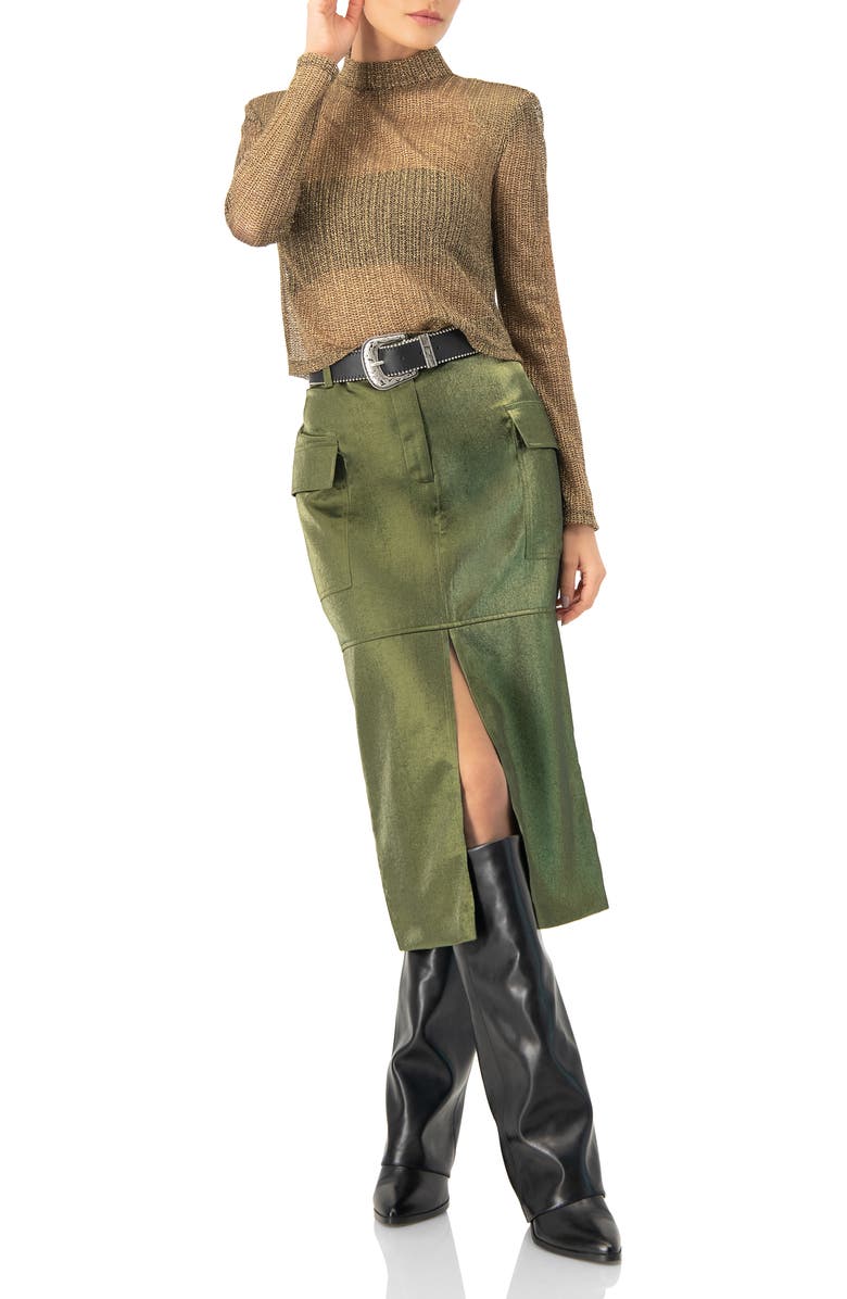 IVONNE Midi Skirt with Front Slit, Alternate, color, Olive Green