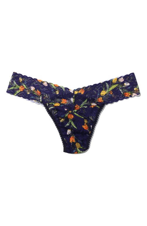Hanky Panky Printed Signature Lace Low Rise Thong In Central Park Navy