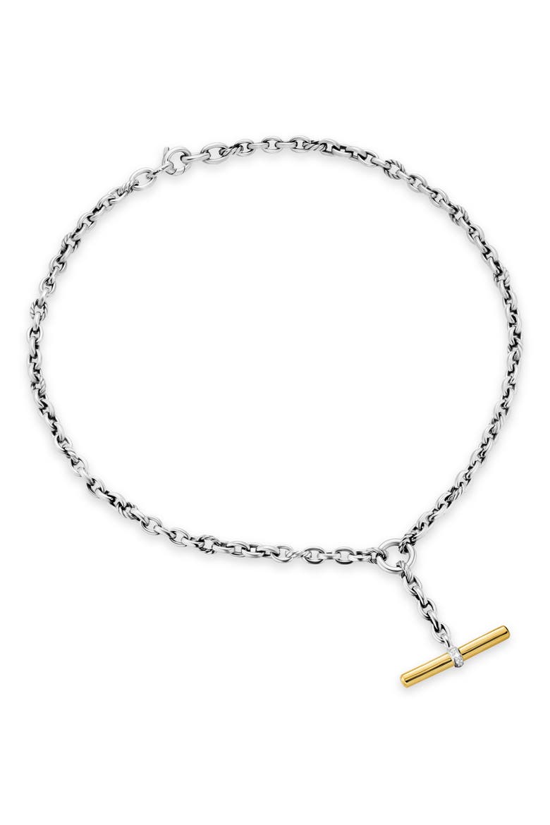 DY® Petite Toggle Chain Necklace in Sterling Silver & 18K Yellow Gold with Diamonds, 4.5mm, Alternate, color, DIAMOND