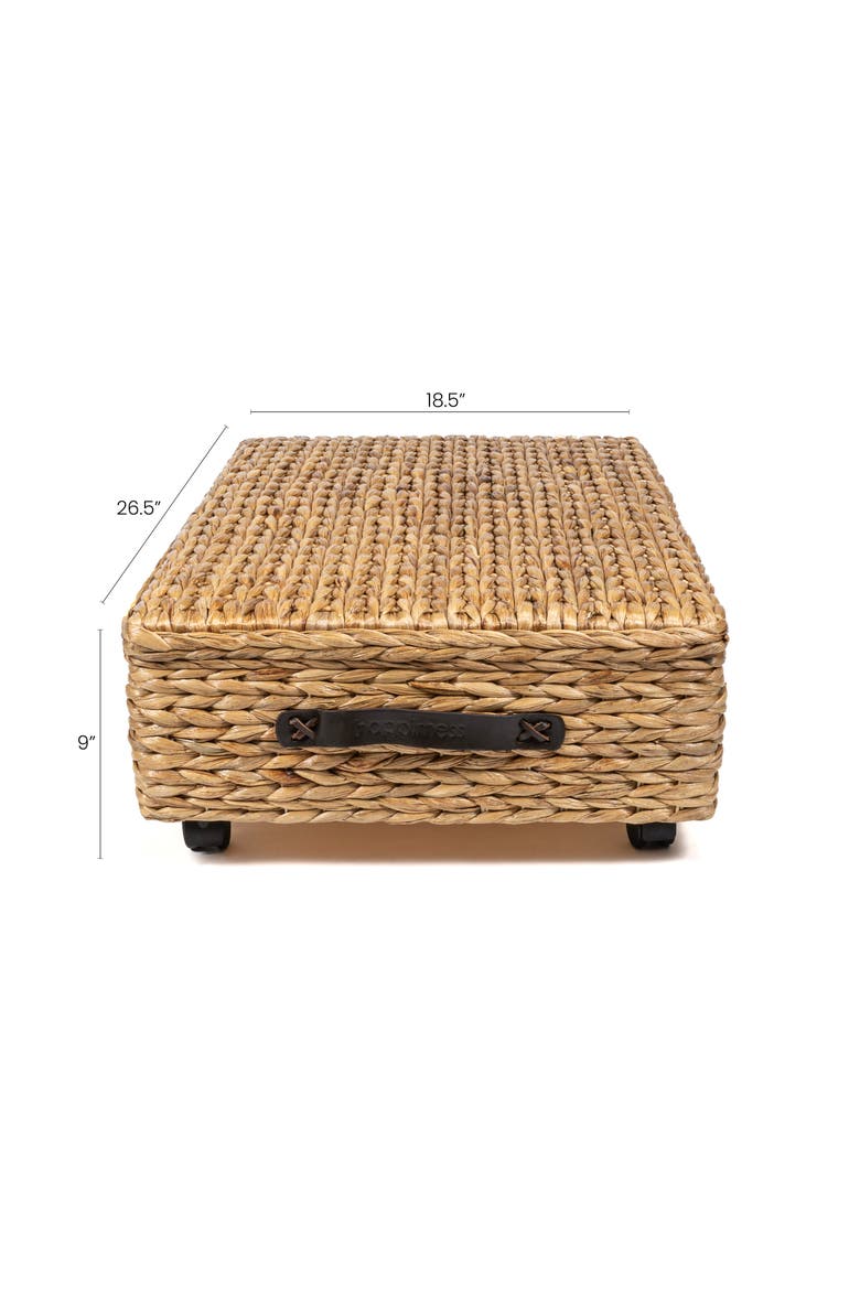 Chett Minimalist Hand-Woven Hyacinth/Wood Underbed Storage Bin with Wheels and Handles, Alternate, color, Natural