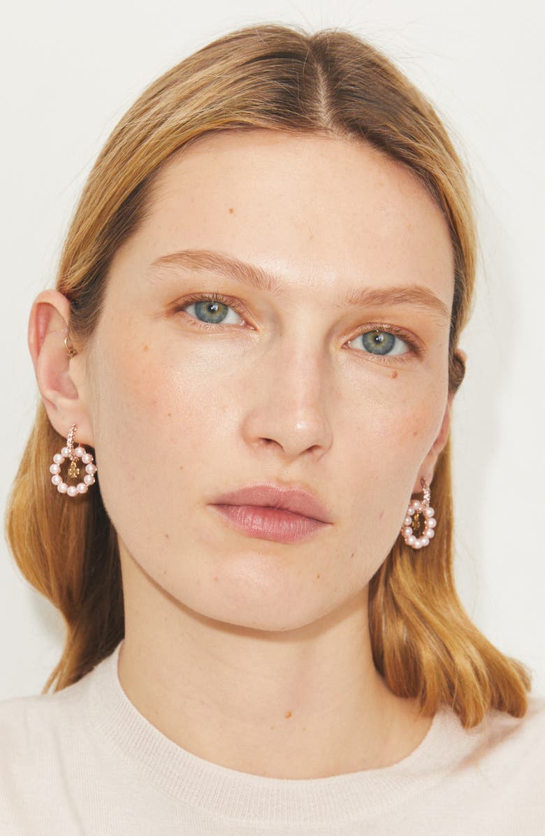 Tory Burch Moondance Faux Pearl Hoop Earrings, Alternate, color,