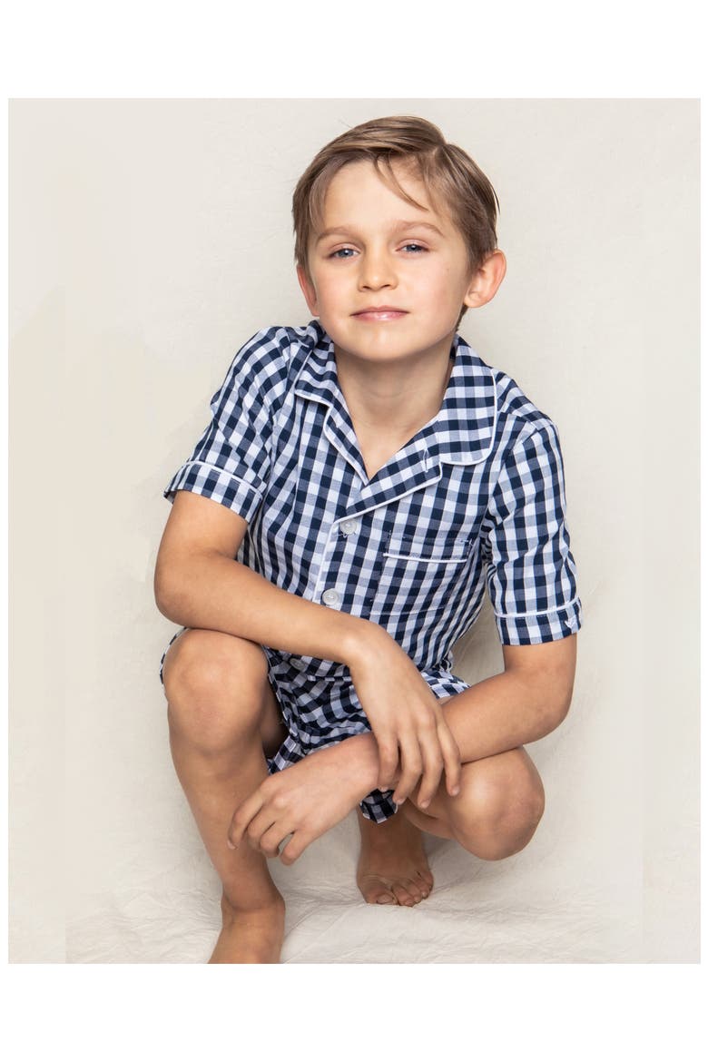 Kids' Gingham 2-Piece Short Pajamas, Alternate, color, NAVY