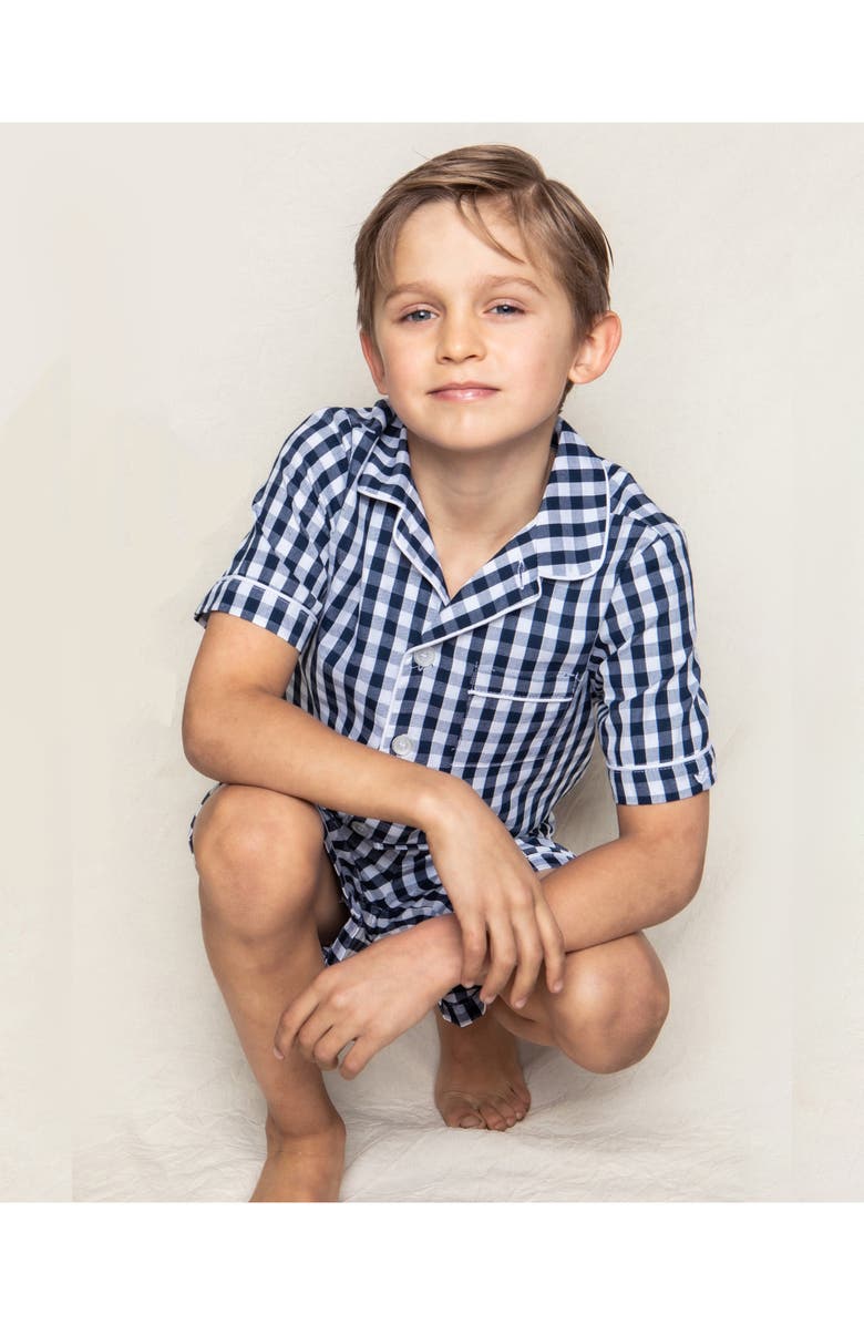 Petite Plume Kids' Gingham 2-Piece Short Pajamas, Alternate, color, Navy