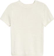 Open Edit Short Sleeve Cotton Blend Sweater