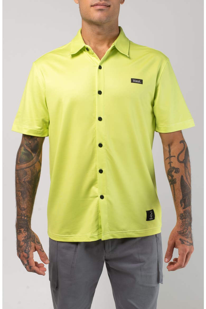 Aqua Terra Tech Short Sleeve Performance Button-Up Shirt, Main, color, LIME