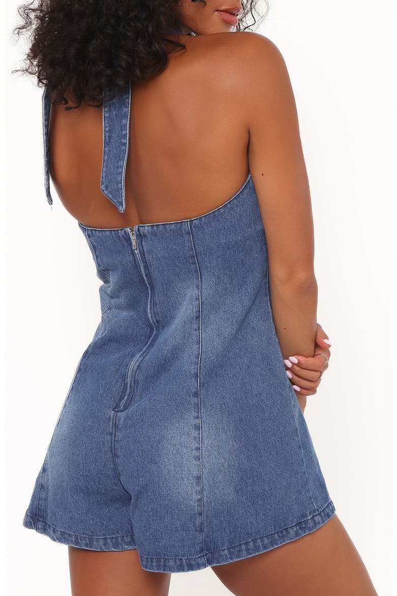 Paityn Denim Halter Romper, Alternate, color, DARK WASH