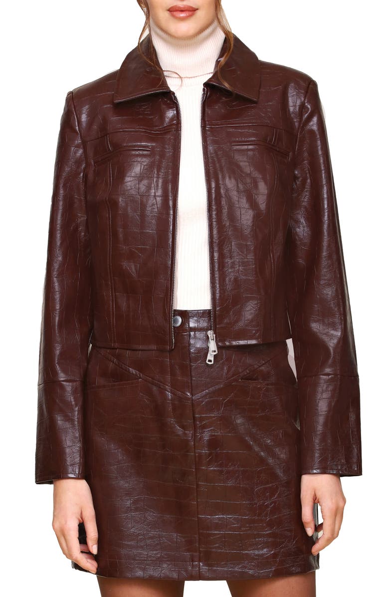 Avec Les Filles Croc-Embossed Faux-Ever Leather<sup>™</sup> Crop Jacket, Main, color, 