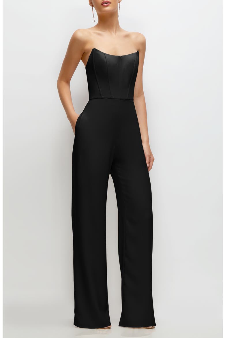 Corset Strapless Wide Leg Jumpsuit, Main, color, BLACK