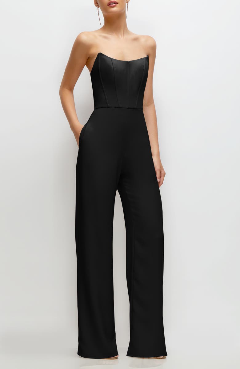 After Six Corset Strapless Wide Leg Jumpsuit, Main, color, Black