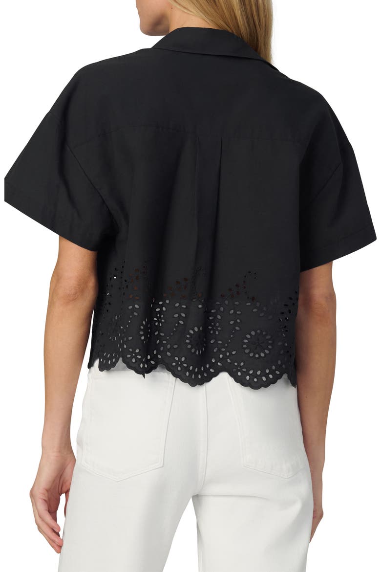 The Eyelet Short Sleeve Crop Shirt, Alternate, color, BLACK