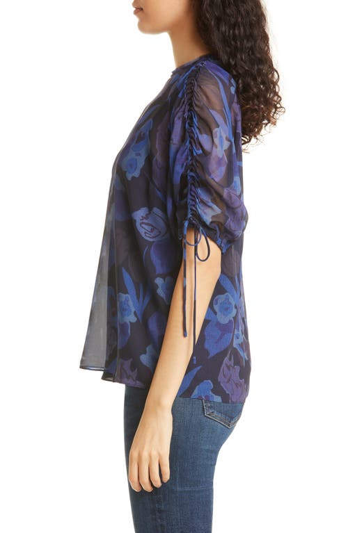 Ted Baker London Nixole Floral Ruched Sleeve Top In Dark Navy