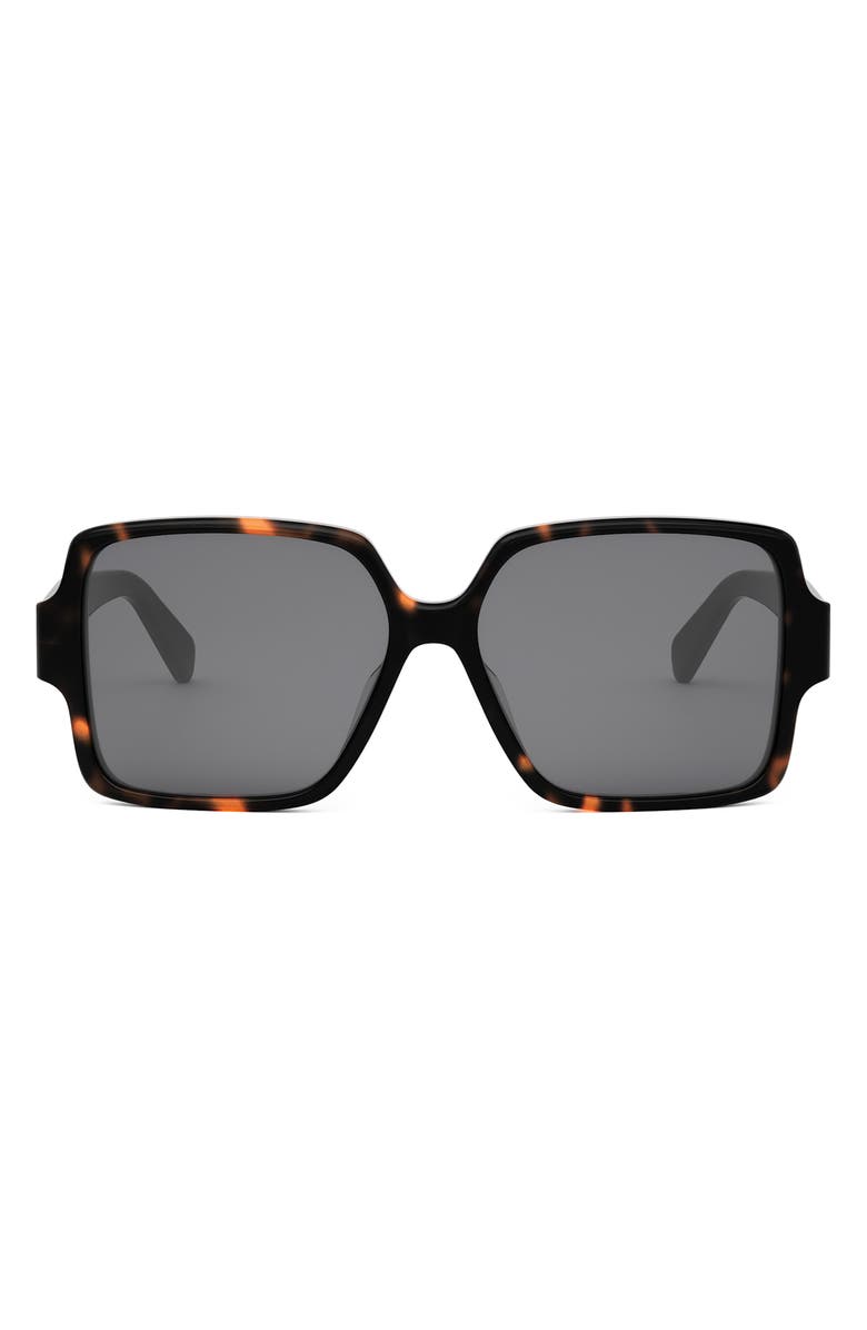 CELINE Triomphe 60mm Square Sunglasses, Main, color, Dark Havana / Smoke