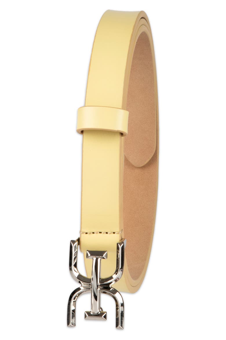 Double E Logo Slim Leather Belt, Alternate, color, YELLOW