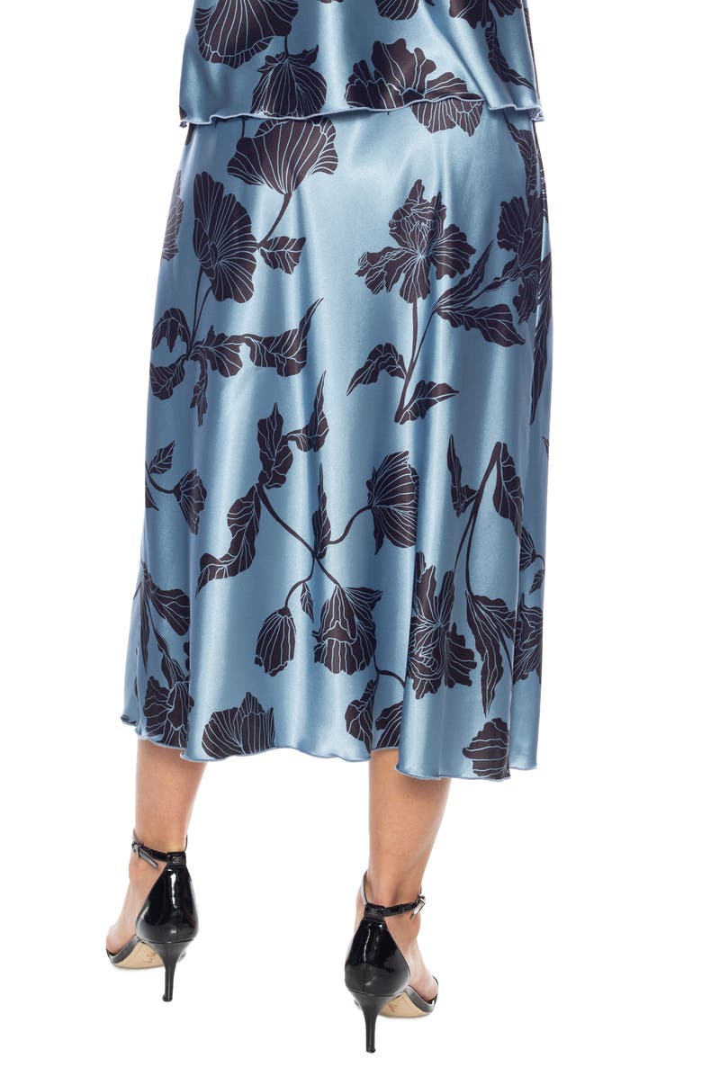 TASH AND SOPHIE Floral Print Satin Maxi Skirt, Alternate, color, Denim Black