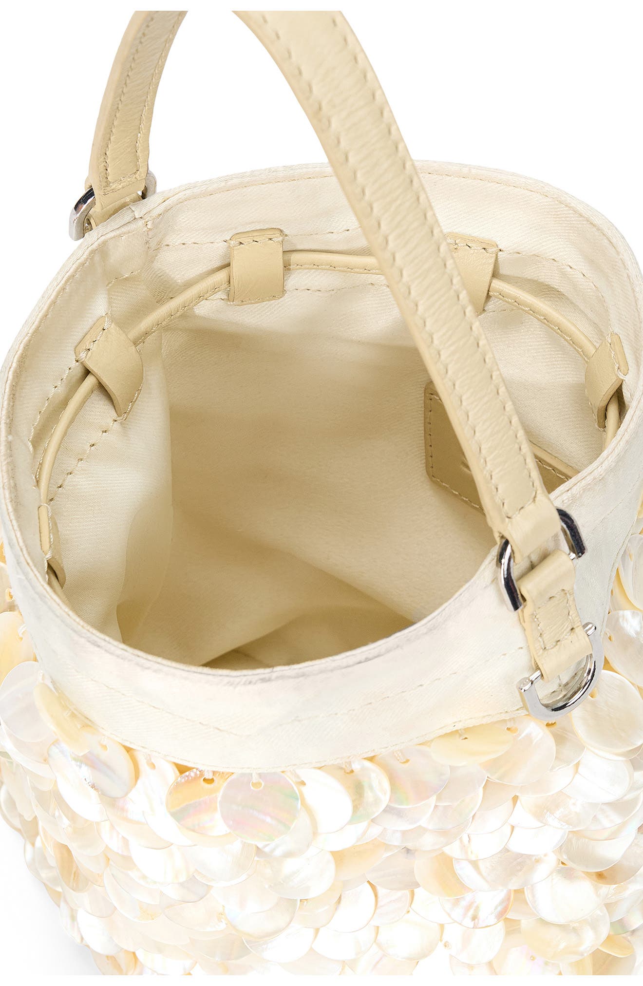 STAUD Mini Lila Pearl Paillette Bucket Bag, Alternate, color, Cream