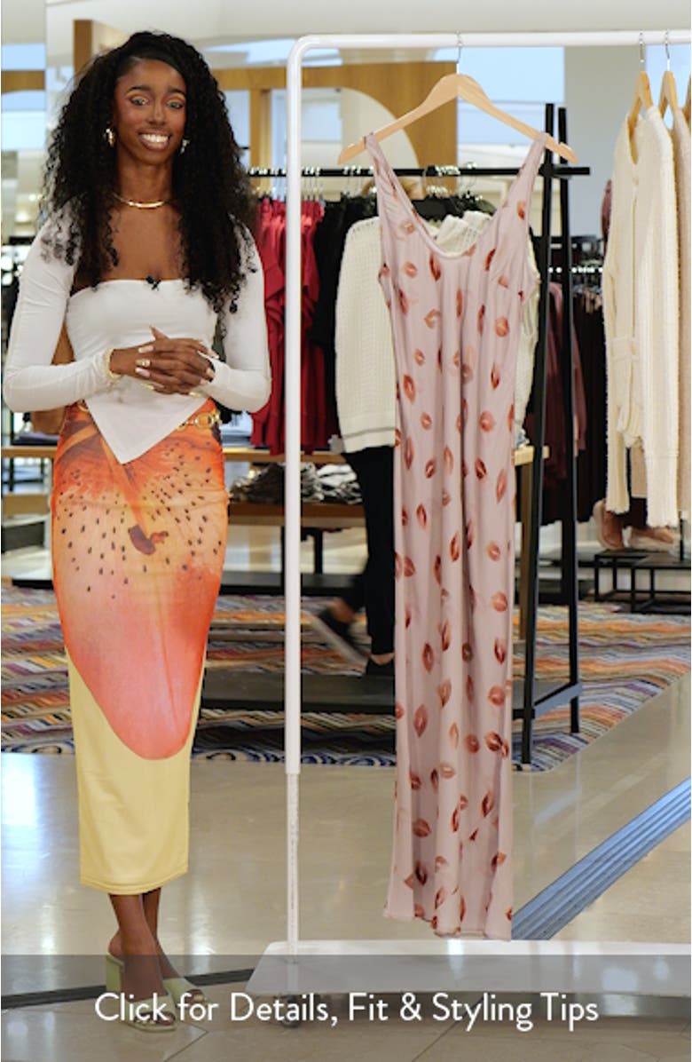 Akiya Kiss Print Satin Maxi Slipdress, sales video thumbnail