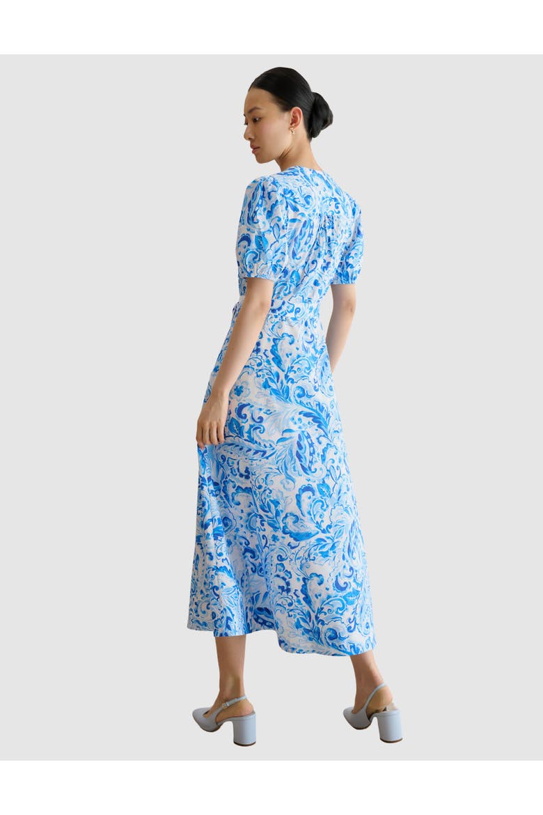 Libby Short Sleeve V-Neck Midi Dress, Alternate, color, Blue Multi