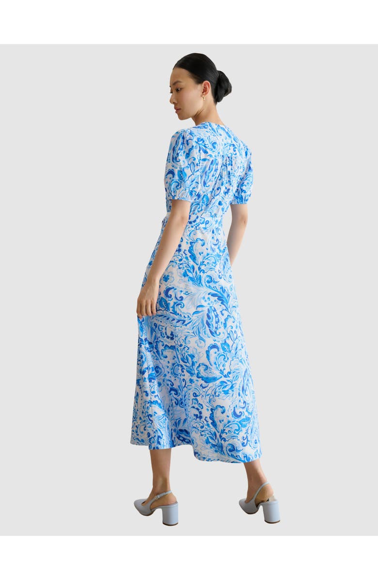HOBBS LONDON Libby Short Sleeve V-Neck Midi Dress, Alternate, color, Blue Multi
