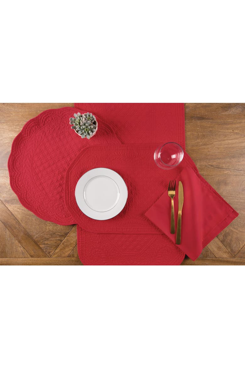 Solid Red Octagonal Vintage Design 100% Cotton Set of 4 Placemats, Alternate, color, Red
