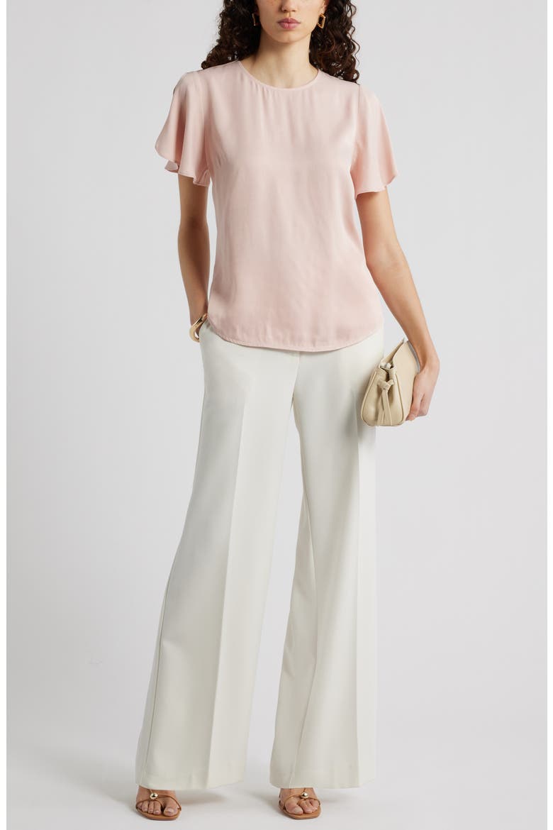 Flutter Sleeve Satin Top, Alternate, color, PINK SMOKE