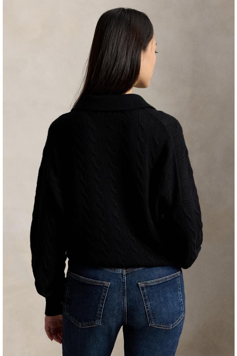 Cable Wool & Cashmere Polo Collar Sweater, Alternate, color, BLACK