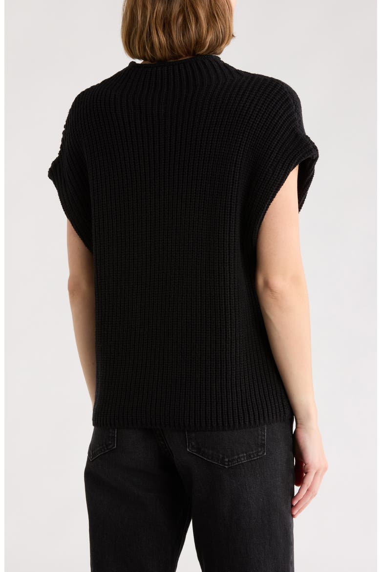 Mock Neck Cap Sleeve Cotton Blend Sweater, Alternate, color, BLACK