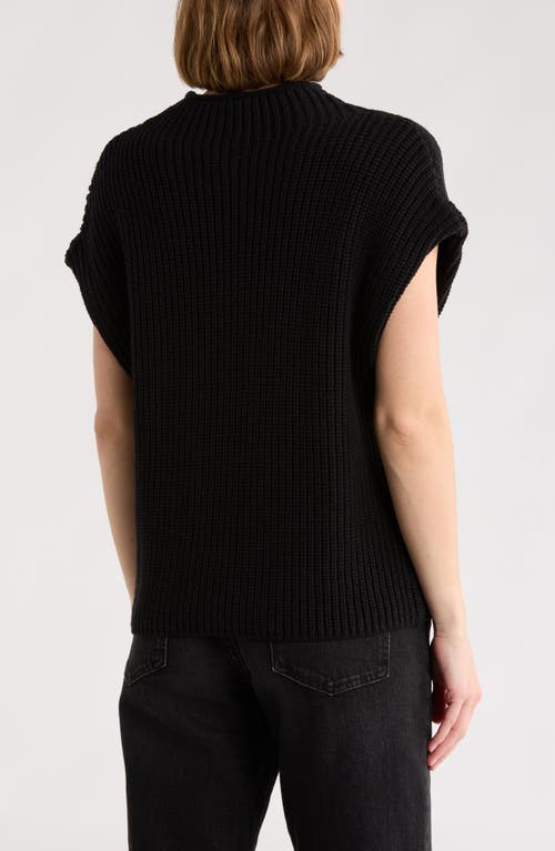 Leith Mock Neck Cap Sleeve Cotton Blend Sweater In Black